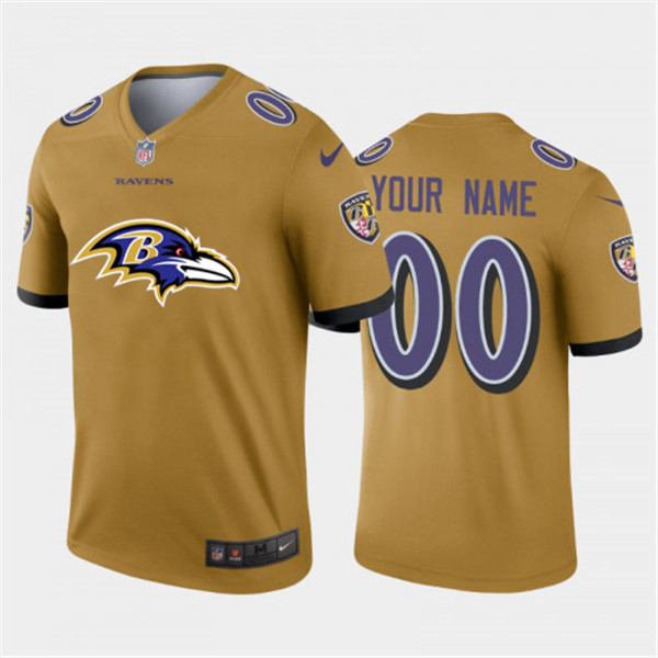 Men's Baltimore Ravens Customized Gold Team Big Logo Stitched Jersey